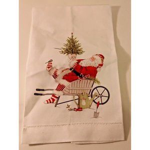 Beautiful Christmas Linen Cotton Tea Towel Santa Joy 13" X 22"